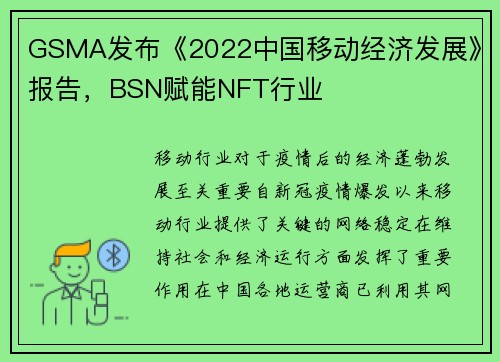 GSMA发布《2022中国移动经济发展》报告，BSN赋能NFT行业