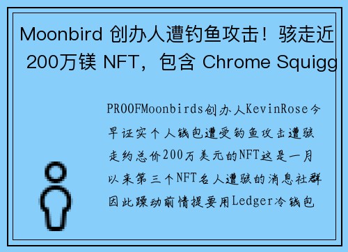 Moonbird 创办人遭钓鱼攻击！骇走近 200万镁 NFT，包含 Chrome Squiggle