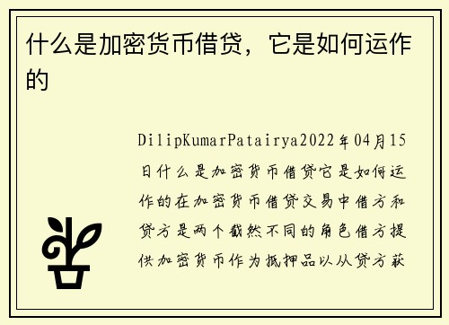 什么是加密货币借贷，它是如何运作的 